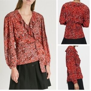 Maje Lito Leopard-Print Wrap Top Sz 1